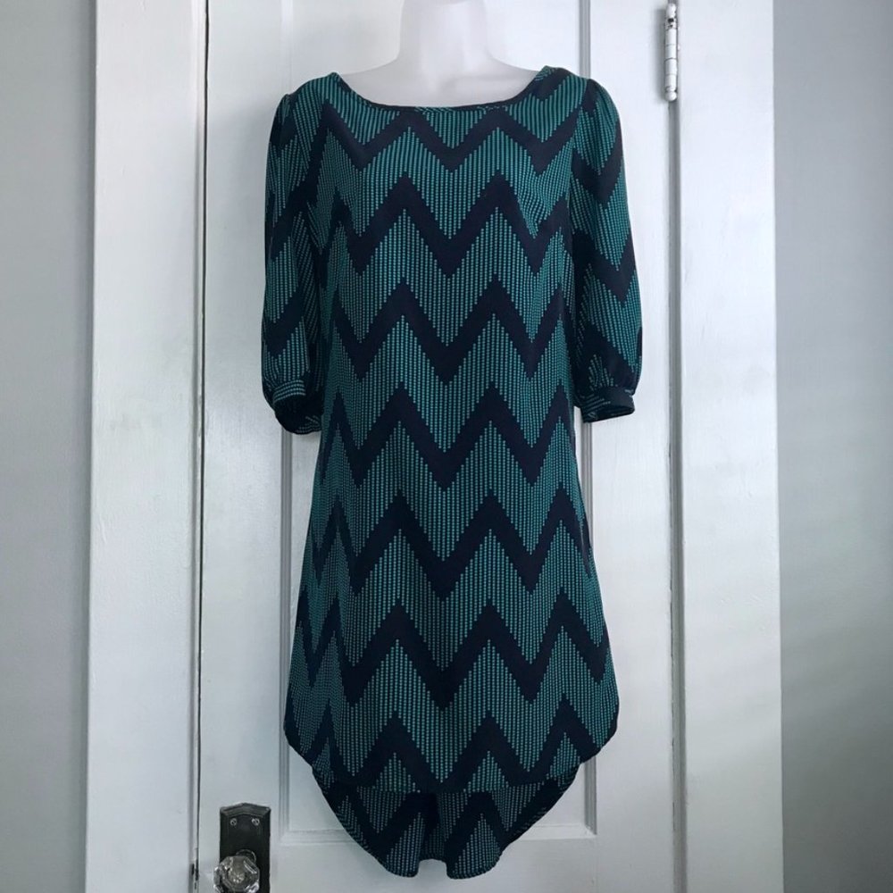 Navy + Green Print Dress Sz L